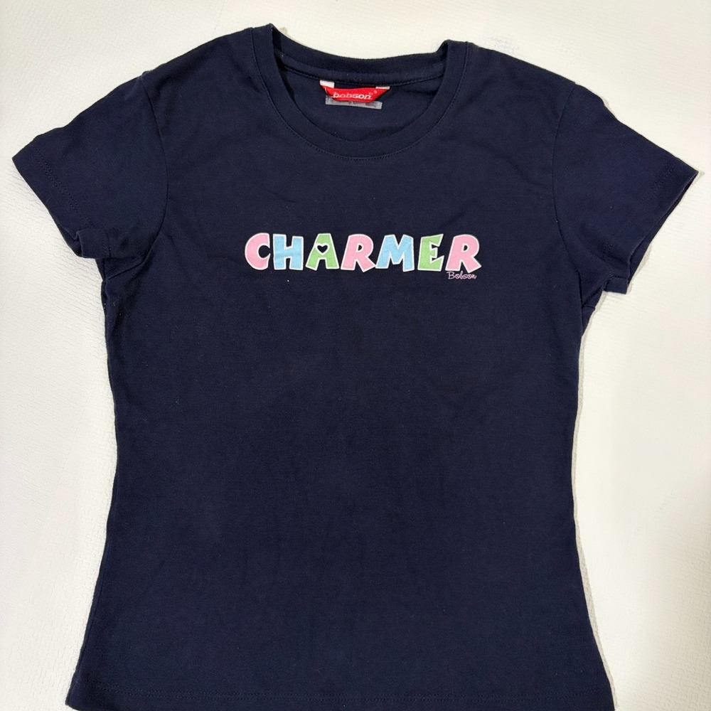 Y2K T-Shirt Charmer Graphic Blue Baby Tee Size S bratz